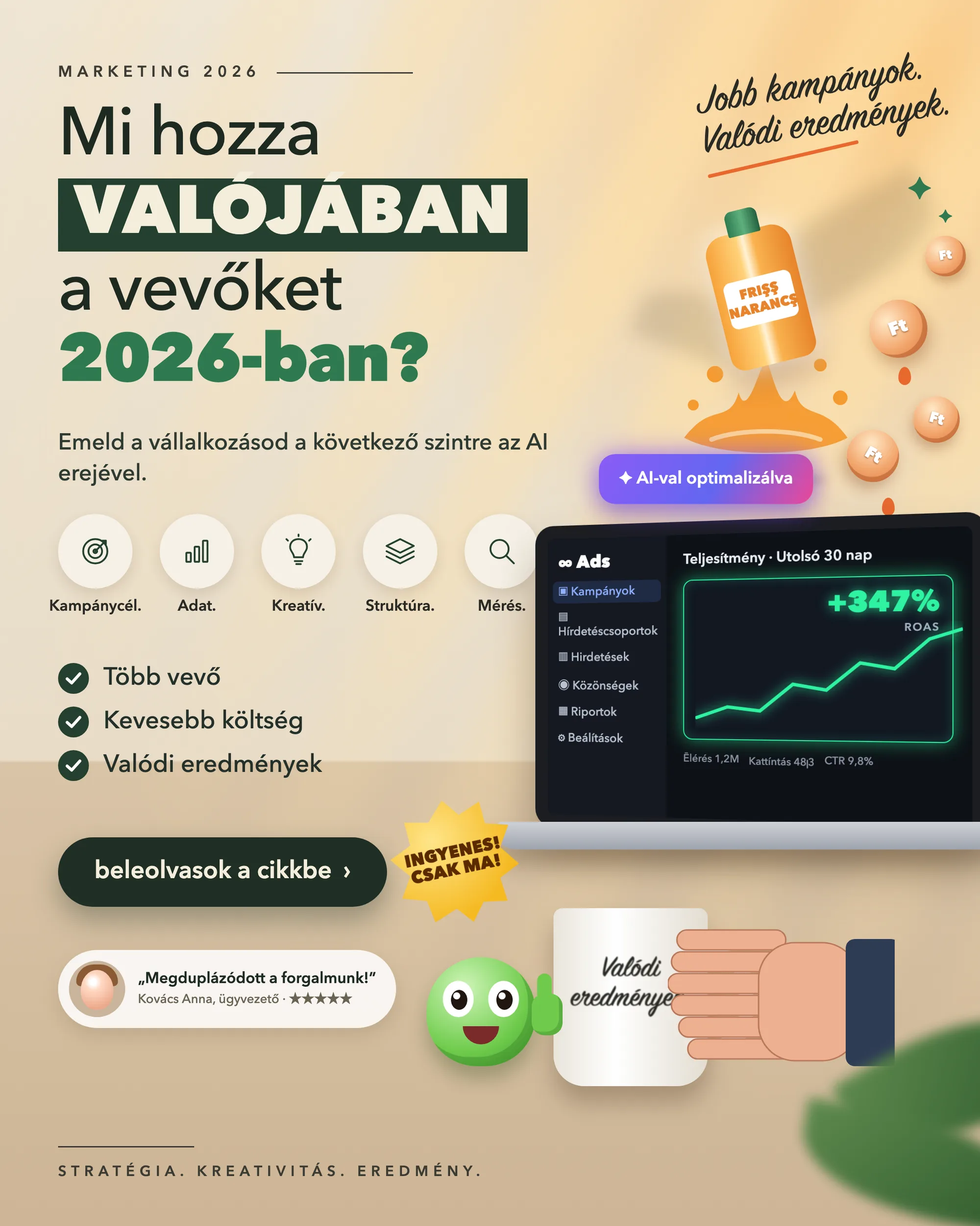 A kitalált hirdetés önmagában, számok nélkül