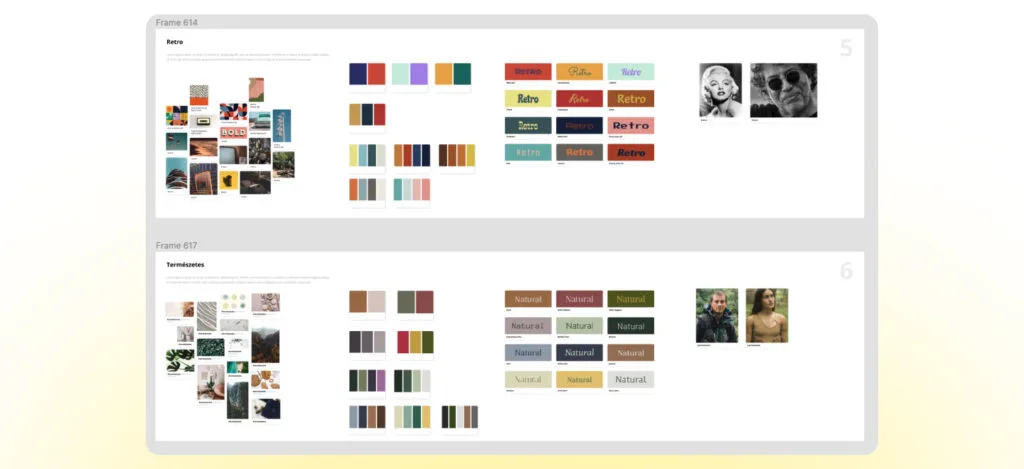 A moodboard elemei képek, formák színek, szavak, betűk és magyarázat